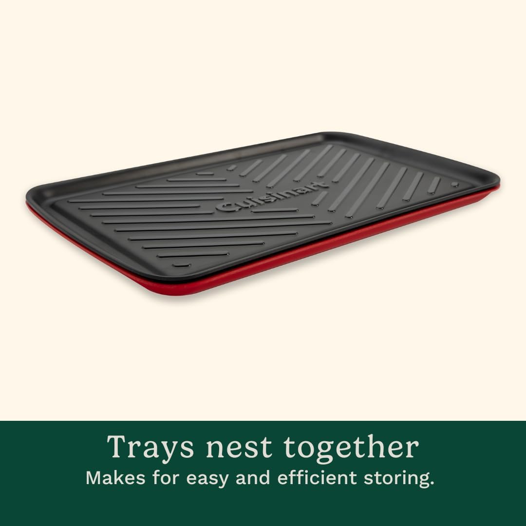 Cuisinart Grilling Prep & Serve Trays, 17x10.5 inch BBQ Tray Safe for Food Handling, 2 Dishwasher Safe Nesting Trays Black & Red, Perfect Grilling Accessories for Cooked & Raw Meat, Fits 6 Burgers