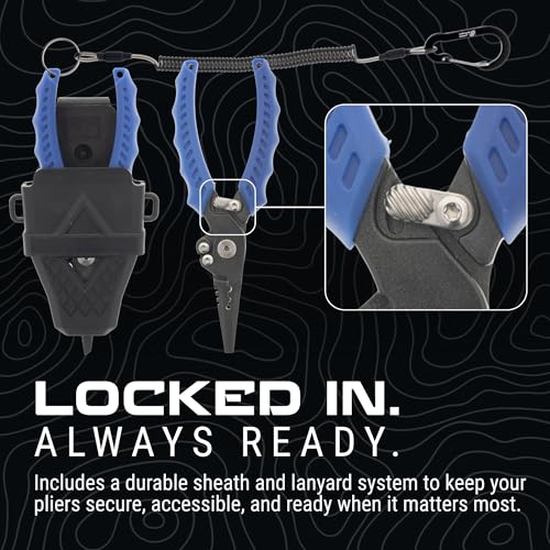 Reaction Tackle Fishing Pliers, Stainless Steel Saltwater Pliers with Braid Cutter, Hook Remover and Crimper, PTFE Coated Coated with Sheath and Lanyard - size: 7" Split Ring