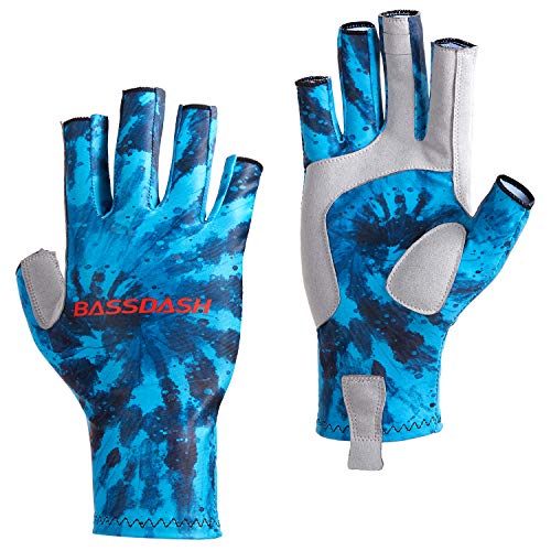 Bassdash ALTIMATE UPF 50+ Sun Protection Fingerless Fishing Gloves Men - color: Blue Camo, size: Large
