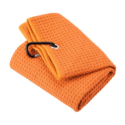 PATIKIL 20"x16" Tri-Fold Golf Towels, Waffle Pattern Towels Soft Fiber Strong Water Absorption with D Clip for Golf Lovers, Orange - color: Orange, size: 20"x16"