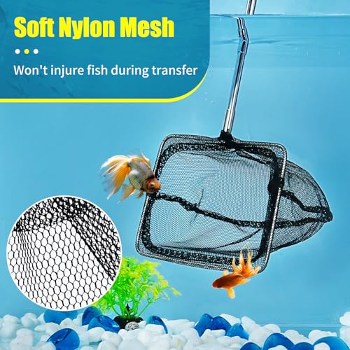 AQUANEAT Aquarium Net with Extendable Long Handle, Adjustable Wastes Skimming Cleaning Tools for Fish Tanks - size: 8 Inch