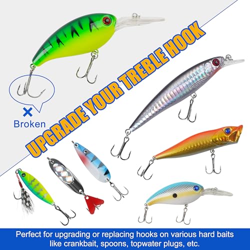 OROOTL Treble Fishing Hooks, 60pcs High Carbon Steel Treble Hooks with Ultra Sharp Barb Corrosion-Resistant Round Bend Triple Hooks for Lures Freshwater Saltwater - size: Size 6#, Pack of 60