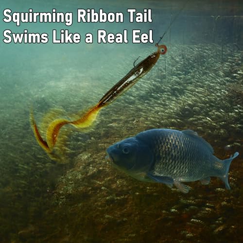 Dr.Fish 5 Pack Sand EEL Lures Saltwater Soft Fishing Lures Swimbait 6 Inch 3/8oz Surf Fishing Creature Baits Soft Plastic Artificial Ribbontail Worm - color: Watermelon