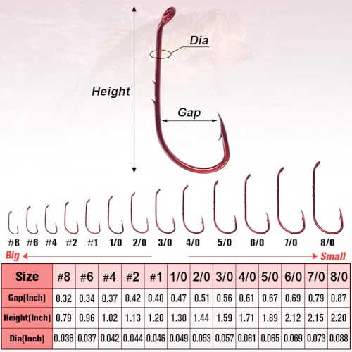 Baitholder Fishing Hooks 100 Pack - Double-Barbed Long Shank for Bluegill Bass Trout Walleye Black/Red, 8/0-#8 - color: 1-Red, size: 3/0 100-Pack