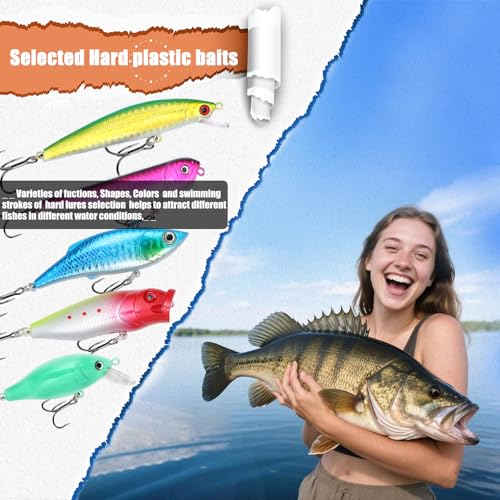 EXAURAFELIS Fishing Lures,Tackle Box with Tackle Included, Crankbaits, Spoon, Shrimp Worm Bait, Hooks,Weights & Other Accessories, Fishing Lures kit Lure Set for Bass Trout Salmon - color: 147pcs