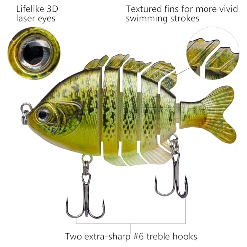 BASSDASH SwimPanfish Multi Jointed Panfish Bluegill Swimbaits Hard Topwater Bass Lures Fishing Lure Crank Saltwater 3.5in/0.85oz,Pack of 4 - color: RGRE