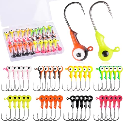 Fishing Jig Head Hooks - 25/50pcs Painted Round Ball Head Jigs with 3D Eyes Crappie Jig Hook for Bass Trout Walleye Fishing Jig Head Baits Assorted 1/32oz 1/16oz 1/8oz 1/4oz 3/8oz - style: 7.5g(1/4oz)-25pcs