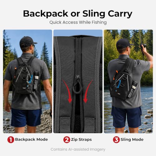 Piscifun Fishing Backpack with Rod Holder, Lightweight Sling Bag Storge Gear and Equipment - color: Black, size: Standard, style: Urban