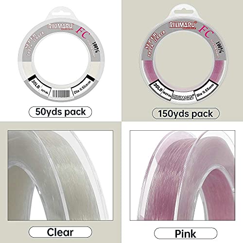 Rikimaru FC 100% Fluorocarbon Pure Shock Resistant, Sinks Faster Than Mono, Leader Material, 2LB-150LB - color: Clear, size: 50Yards-10LB