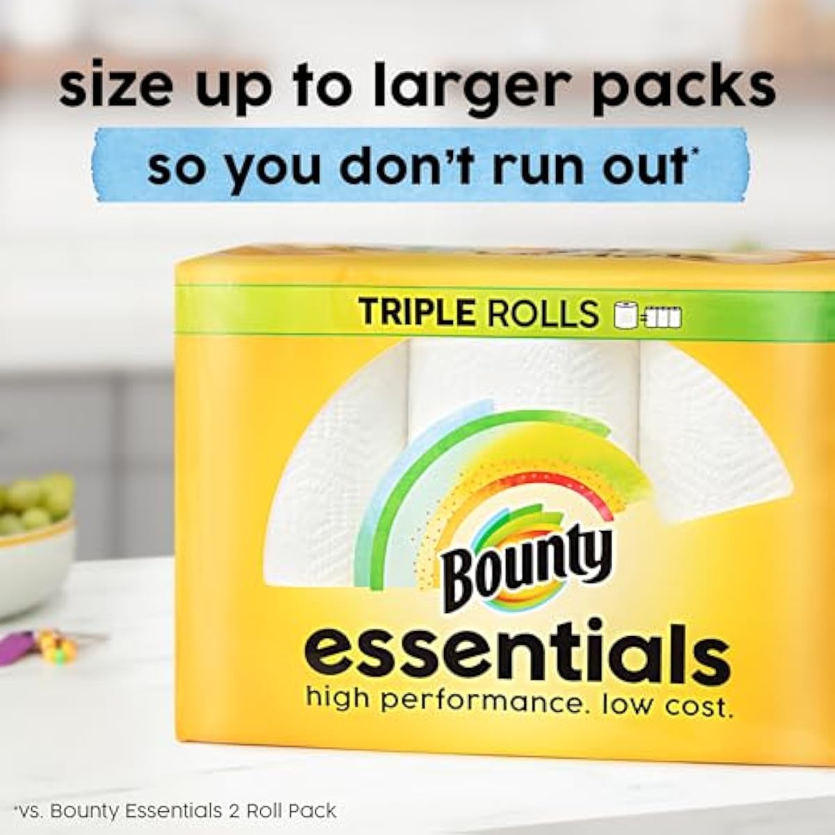 Bounty Essentials Select-A-Size Paper Towels, White, 2 Triple Rolls = 6 Regular Rolls (Packaging May Vary)