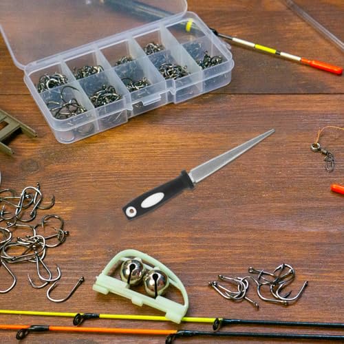 balacoo Multi-Functional Fishing Hook Sharpener with Adamas Half Round File, Portable Fish Hook File with Chain for Outdoor Use, Stable Performance Black Grinding Tool
