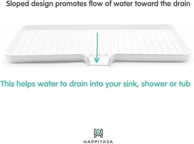 Silicone Soap Dish Tray and Sponge Holder with Drain Chute, Rectangular, Kitchen and Bathroom Sink Organizer (Sand Dollar, 12"x4")