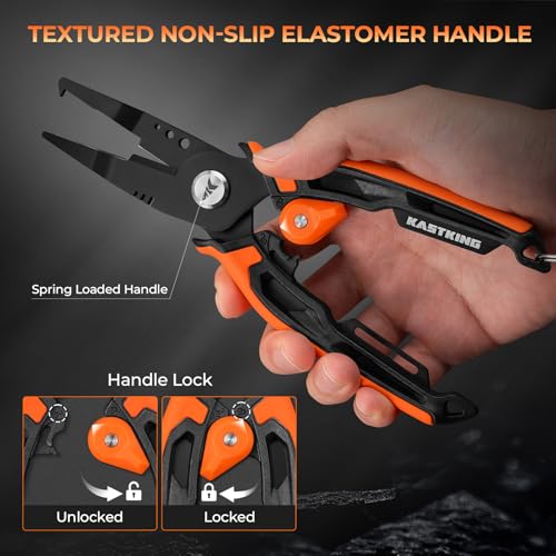 KastKing AeroVice 7.5” Fishing Pliers, 420 Stainless Steel, Uni-Body Construction, Lightweight & Corrosion-Resistant, Multi-Function Jaws, Braid Cutters, Sheath, Lanyard & Carabiner - style: 7.5'' Split Ring Nose