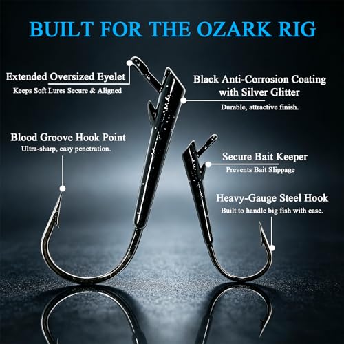 15-Pack Ozark Rig Weedless Jig Heads, 3/0 5/0 Texas Rig Hooks, Saltwater & Freshwater Fishing Hooks, 1/8oz, 1/4oz, 3/8oz Options - size: Assorted-15Pack