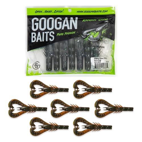 Googan Squad Krackin' Craw Soft Plastic Crawfish Bait for Bass Fishing – Patented V-Ridge Claws, Salt-Injected, Slaunch Sauce Scent (6pk) - color: Black Blue Flake, size: 3"