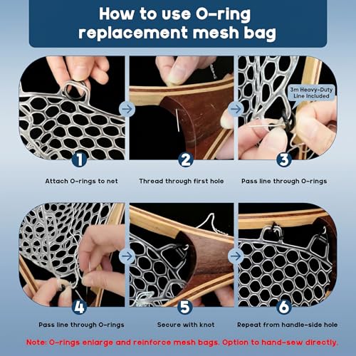 Riverruns Rubber Net Replacement with Repair Kit Fly Fishing Net Replacement Knotless Netting Bag for Rubber Fishing Net, Catch & Release - color: Black, size: 19.7" Dia x 23.6" Depth (59.8" Circumference)