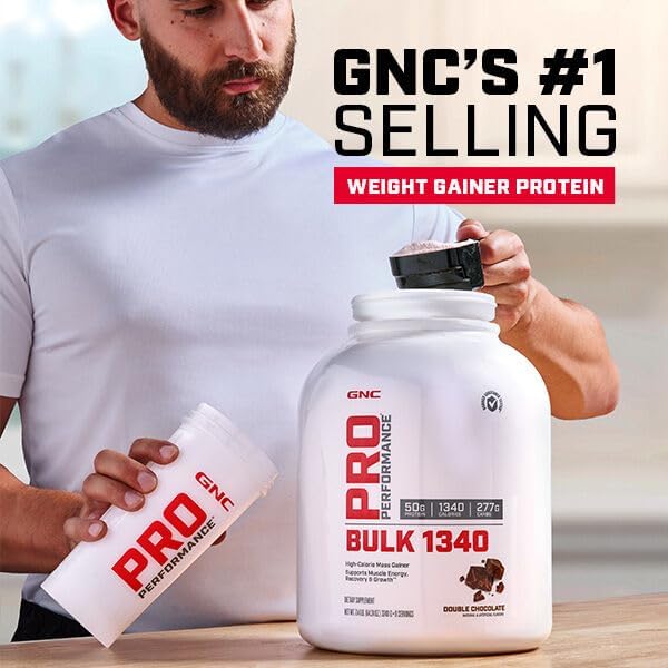 GNC Pro Performance Bulk 1340 Mass Gainer Protein Powder, 50g, Gluten Free, Whey, Creatine, BCAA, 3rd Party Tested, Muscle Recovery & Growth, Micronutrients, Vanilla Ice Cream, 15 Servings