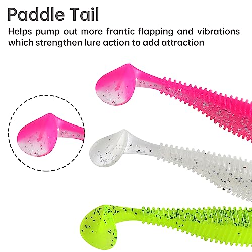 MAFIMOEA 40/30/25Pcs Paddle Tail Swim Baits Lures Fishing Soft Plastic Lure Kit for Bass Trout Walleye Crappie 6.5cm 7.5cm 10.5cm - color: White, size: 3.15IN/8CM - 30PCS
