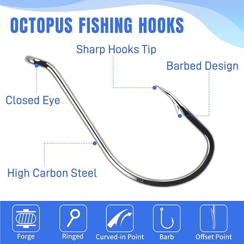 Octopus Fishing Hooks-120pcs Sport Circle Hooks Octopus Beak Offset Fishing Hooks Black High Carbon Steel Fishing Jig Hooks Barbed Fishhook for Saltwater Bass Trout Size8#-9/0 - size: 150pcs-2#