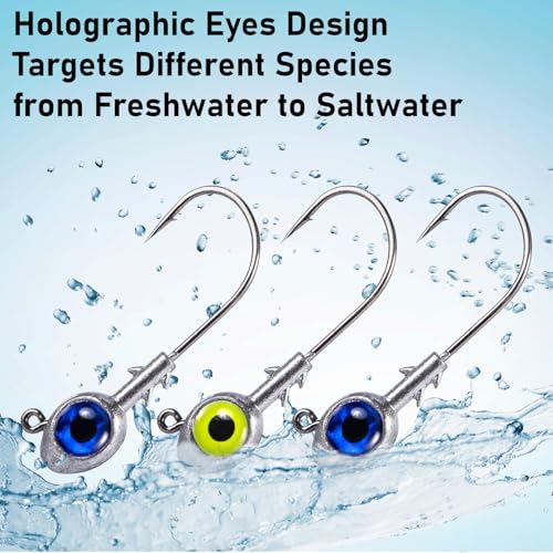 Dr.Fish 10 Pack Fishing Eyes Jigs 3D Eyes Trout Heads Bass Hook Saltwater Swimbait Jig Heads Freshwater Walleye Redfish Striper 1/2oz 3/8oz 1/4oz 3/16oz - color: Chartreuse Eyes, size: 3/16oz-Hook #1/0