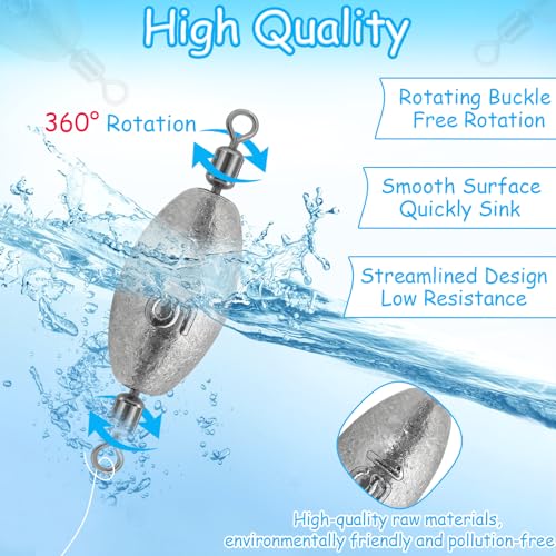 15Pcs Fishing Weights Sinkers Inline Trolling Sinkers with Inner Swivels | Egg Sinkers Oval Drop Shot Weights Lead for Saltwater Freshwater Fishing - size: 1oz-15Pcs