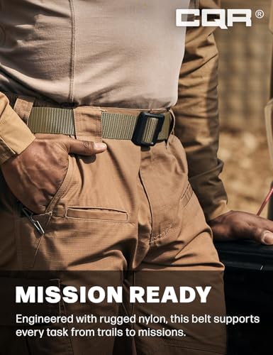 CQR Tactical Belt, Military Style Heavy Duty Belt, Webbing EDC Quick-Release Buckle - color: 2pack Dura Nylon Black/Khaki, size: Small