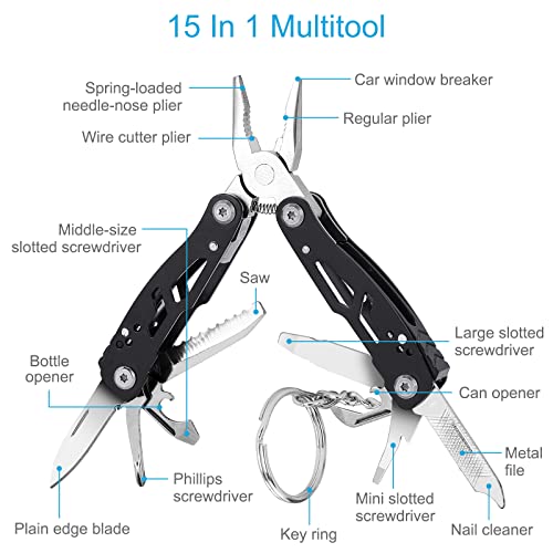 2PCS Bovgero Mini Multitool Pliers 15 in 1, Handmade Multi Tool Plier, Premium Keychain Multitool, Small Multi-tool, Birthday Fathers Day Gift for Men Him Husband Boyfriend Father Handyman