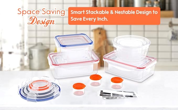 40 Pcs Food Storage Containers with Lids Airtight- Plastic Meal Prep Container for Pantry Kitchen Organization, Microwave, Dishwasher, Freezer Safe -100% Leak Proof (20 Stackable Boxes-20 Lids)