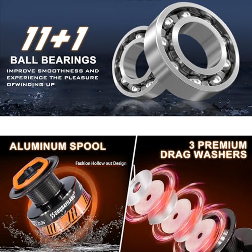 Sougayilang 3 Piece Surf Fishing Rod Combo Medium/Heavy Travel Spinning Rod with 4000/5000 Size Reel Baitfeeder Combo(9'/10'/11'12') - color: orange, size: 10ft-Spinning-3Pc-MH