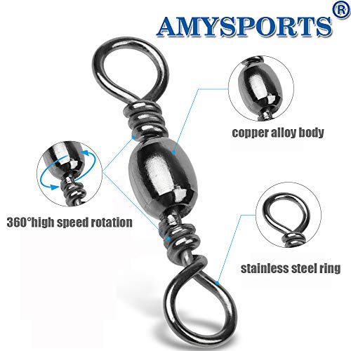 AMYSPORTS High Strength Fishing Swivels Barrel Solid Ring Barrel Fishing Swivel Rolling Fishing Tackle Line Connector Saltwater Freshwater Stainless Steel Accessories - size: Size3 (77lb) 50 pcs