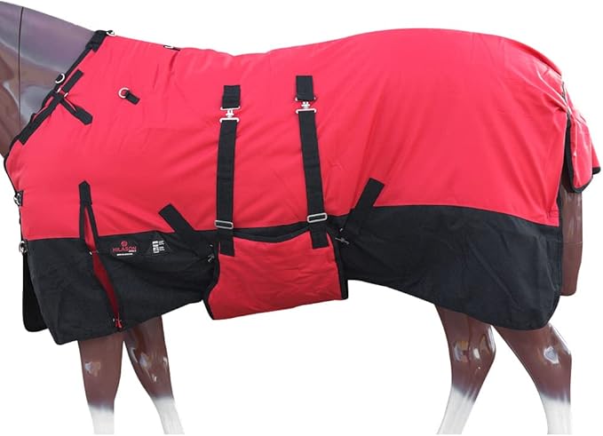 HILASON 1200D Winter Waterproof Poly Horse Turnout Blanket Belly Wrap Red | 78 in