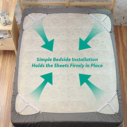 Bed Sheet Fasteners, Adjustable Mattress Suspenders, Mattress Cover Straps, Bed Corner Holder and Keepers and the Bed Sheet Grippers Clips (Triangle White Set of 4)