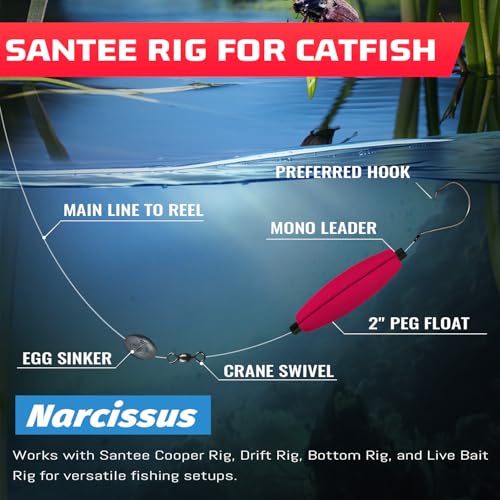 Narcissus Fishing Slotted Peg Float – Slip Bobbers for Fishing, Catfishing Tackle, Fishing Bobbers for Bass, Santee Rig, Easy Line Insertion, No Threading - color: 18pcs-1.5in
