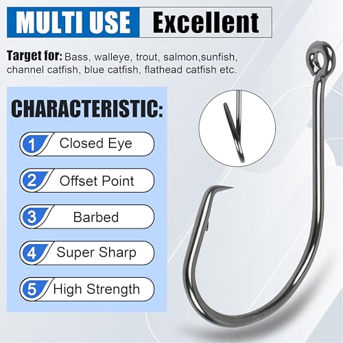 Circle Hooks Saltwater,100pcs Catfish Hooks Offset Circle Octopus Fishing Hooks High Carbon Steel 2X Strong Barbed Fishhooks for Bass Trout Freshwater Saltwater - size: 100pcs-10/0