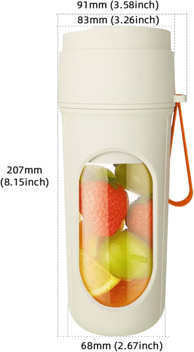 Portable Blender Cup, 15oz Mini Juicer, Shake and Smoothie Maker, Upgraded 2 Lids (Juicing & Drinking), 12 Blades, Usb Rechargeable Blender for Camping/Travel/College dorm (Orange)