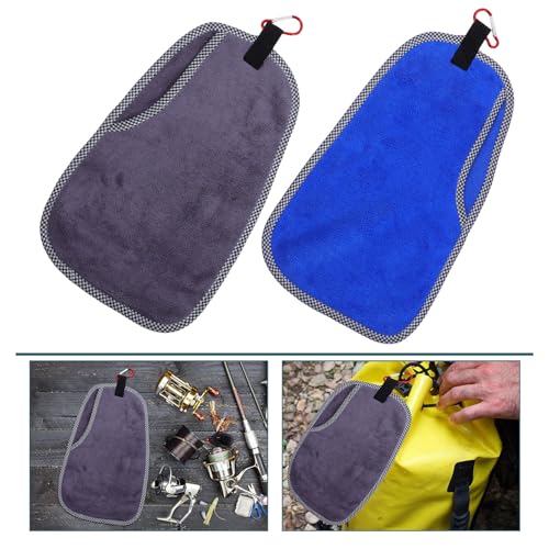 Luxshiny Fishing Towels with Clip, Super Absorbent Microfiber Rod Care and Hand Drying Towels, 2pcs for Outdoor Sports, Camping, Fitness, and Marine Use