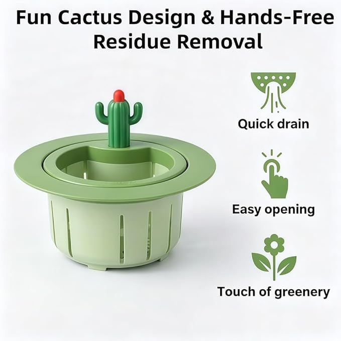 Cactus Kitchen Sink Drain Strainer, 2026 Upgrade Press Automatic Dumping Basket, Multi-Functional Anti-Clogging Kitchen Drainer With Lifting Handle (A+B)