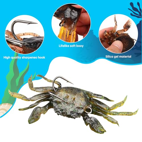 10 Pcs Soft Plastic Crab Lures, Saltwater Fishing Baits With Sharp Hooks, 3D Simulation Freshwater Tackle Accessory Tool, Random Color