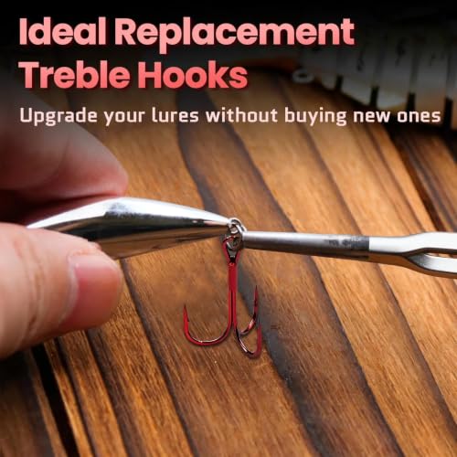 FishTrip 25/50/200pcs Treble Hooks Red, Replacement Hooks for Hard Lures | High Carbon Steel, Ultra Barbed Sharp Triple Fishing Hooks for Saltwater Freshwater, Fish Hook for Bass Trout Size 14-4/0 - size: 3/0#_25pcs