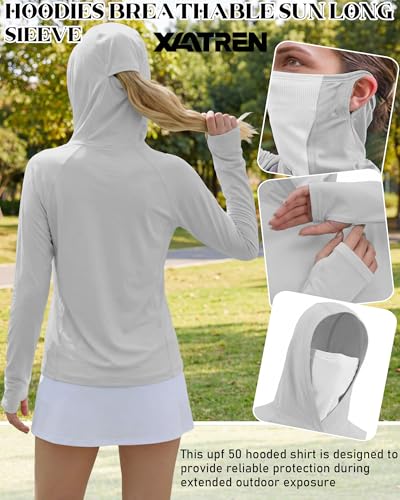 Xaatren 3 Pack Women's UPF 50+ Sun Hoodies with Face Mask Thumb Holes Quick Dry Fishing Shirts UV Protection Hiking Shirt - color: Black, Gray, Blue, size: X-Large