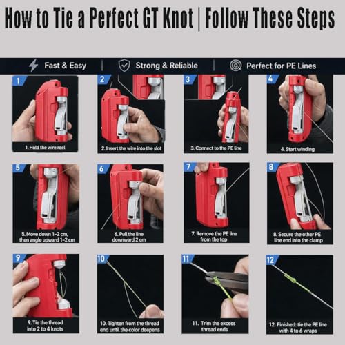 Electric Knot Assist -Automatic Electric Fishing Knot Assist Machine | Quickly ties GT & FG knots, portable line tying device, professional fishing gear for river, reservoir, lake and coastline - color: Red-1pcs