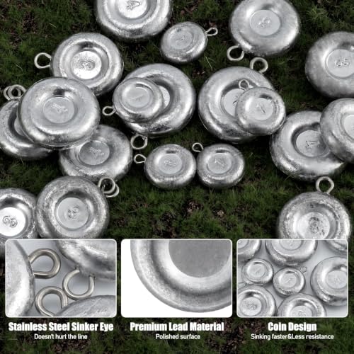 Dr.Fish Fishing Coin Sinkers Lead Fishing Weights Disc Weights No Roll Freshwater Saltwater River Bank Surf Fishing Catfishing - size: 16oz/3 Pack
