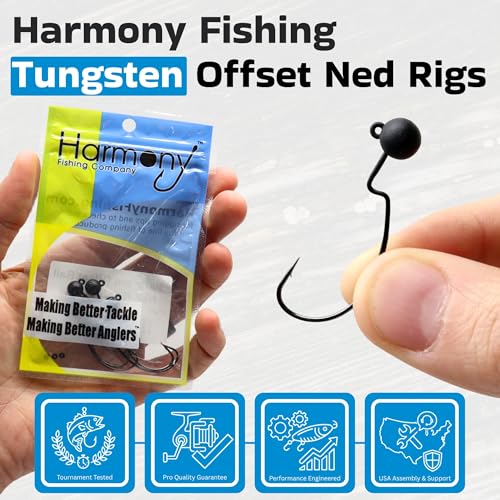 Harmony Fishing - Tungsten Offset Weedless Ned Rig Jigheads (5 Pack) - size: 1/4oz (5 Pack)