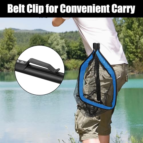 Yeahmart Floating Fishing Net Foldable Landing Net with Pole Handle, Blue | Portable Fishing Gear with Rubber Coated Mesh & Aluminum Handle for Kayak, Fly, Trout, Steelhead, Salmon, Bass Fishing - size: 39.3" Total Length (Telescopic Handle)