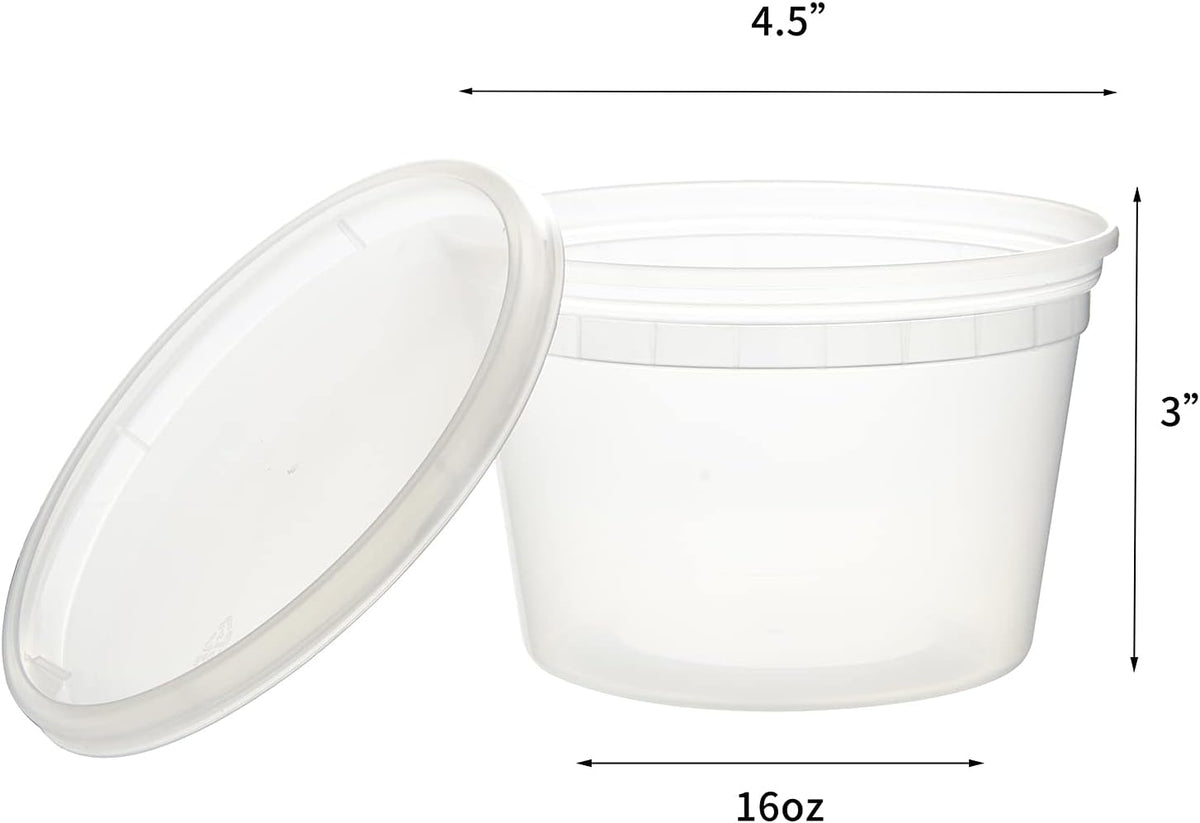 [48Set - 16oz.] Plastic Deli Food Storage Containers With Plastic Lids, Disposable togo containers for soup, Meal Prep, Slime | BPA Free | Stackable | Leakproof | Microwave | Dishwasher | Freezer Safe