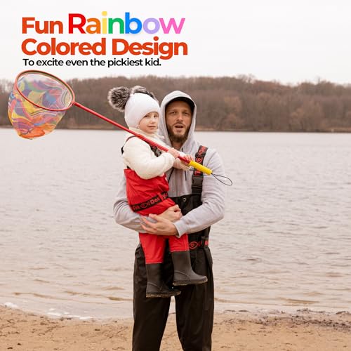 DaddyGoFish Kids Fishing Net - Extendable Telescopic Landing Net for Boy Girl Children Catching Small Fish Crab Shrimp Minnow Dragonfly Beach Pier Lake River Ocean - color: Style 1 (2 Pack, Red + Red)
