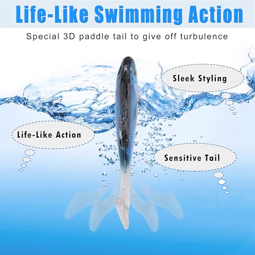 Pre-Rigged Swimbaits, 6/12pcs Paddle Tail Swim Baits Swim Shad Jig Head Fishing Lures Soft Plastic Swimbaits for Bass Trout Walleye Crappie - size: 3.93inch/0.96oz, style: 6pcs