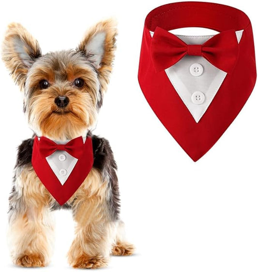 Dog Wedding Bandana, Formal Dog Tuxedo Adjustable Pet Collar with Bow, Small, Medium and Large Wedding Clothing, Birthday Gifts for Dogs (Large, Red)