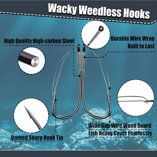 9KM DWLIFE Weedless Wacky Rig Hooks 30PCS Bass Hooks Super Strong Wacky Worm with Wire Guard for Neko Rig - size: 1/0#