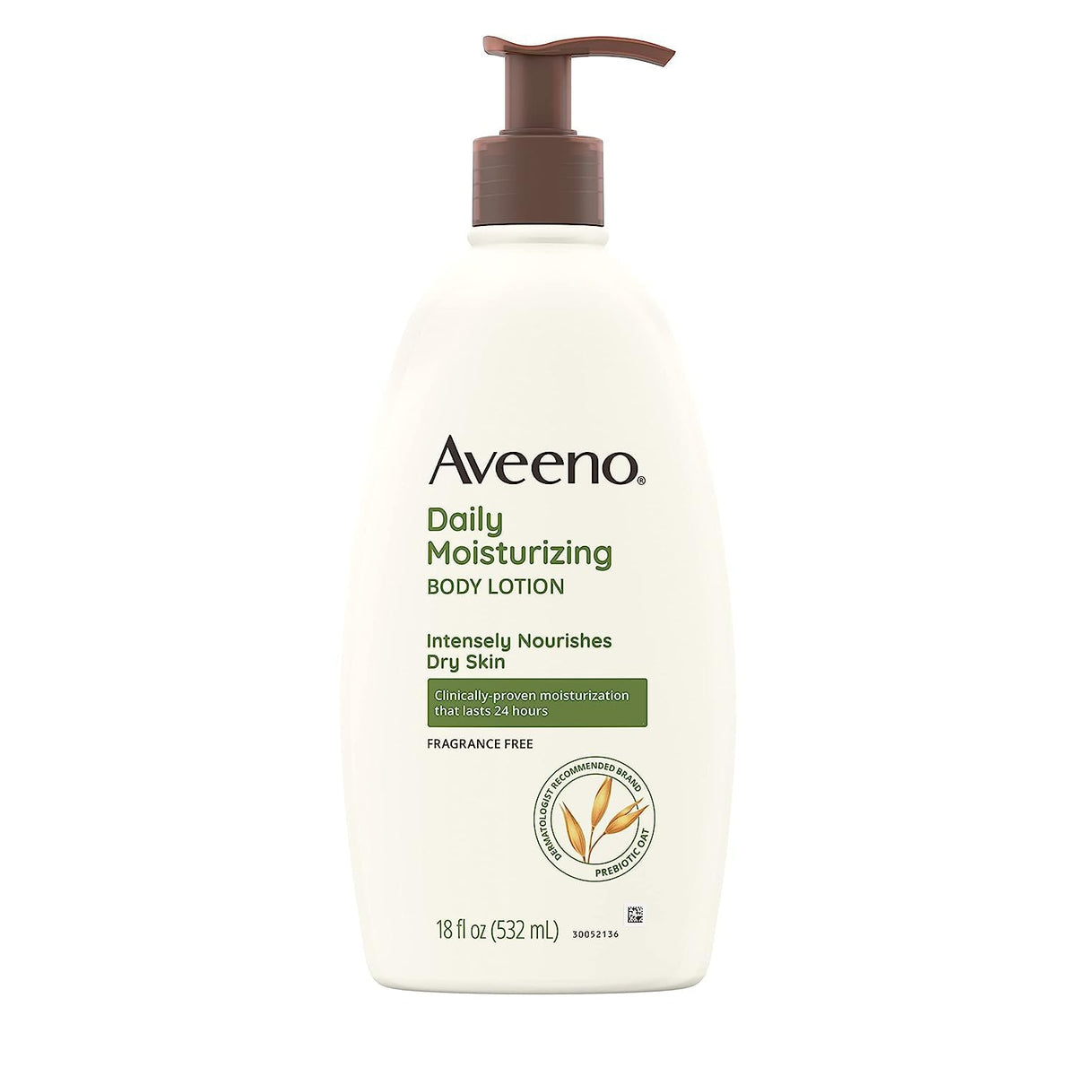 Aveeno Daily Moisturizing Body Lotion, Body Lotion for Dry Skin with Prebiotic Oat, Paraben Free, Fragrance Free, Non-Greasy, Non-Comedogenic Moisturizer, 18 FL OZ